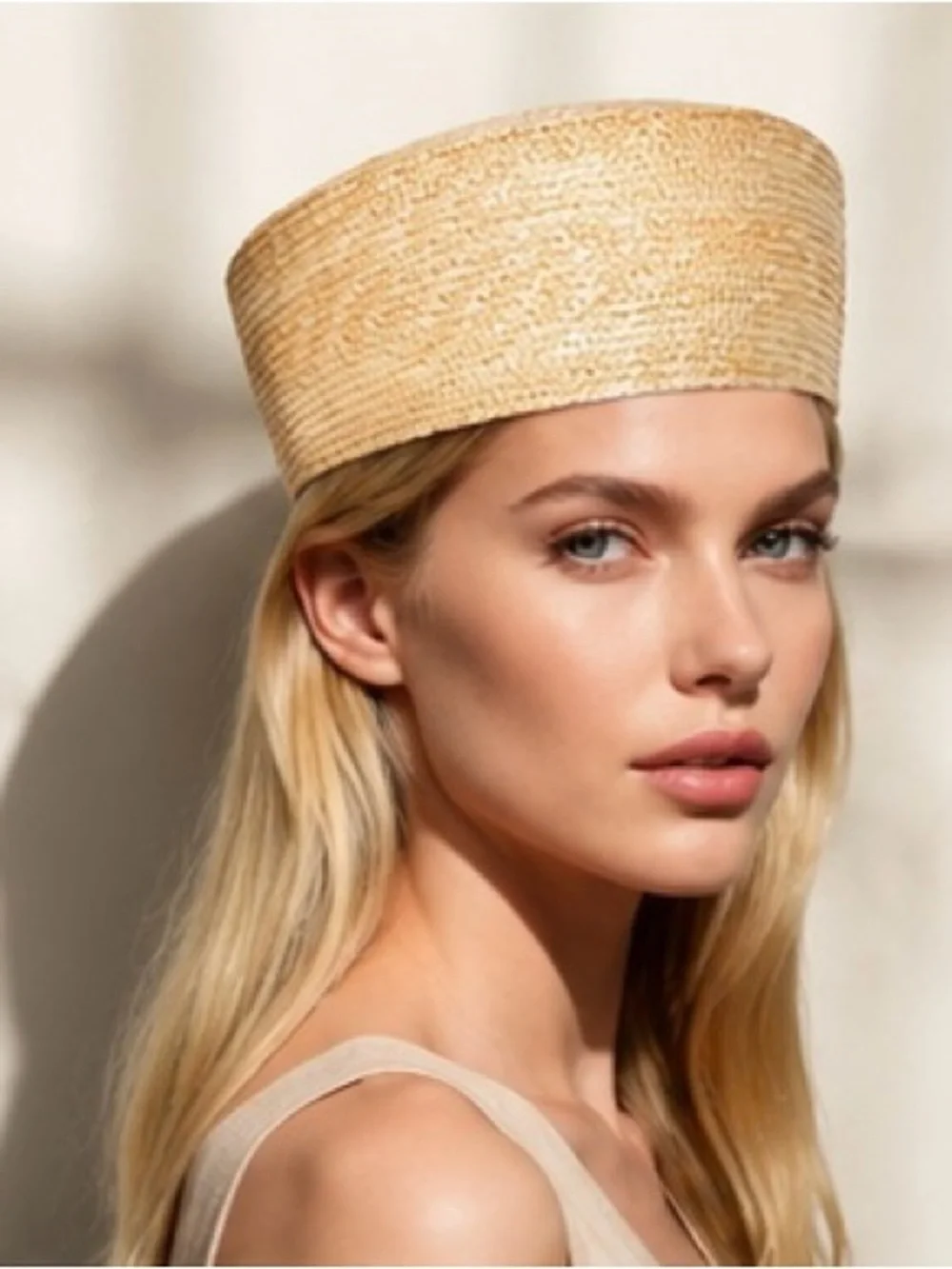 Natural Woven Pillbox Hat – Elegant Straw Boater Fascinator